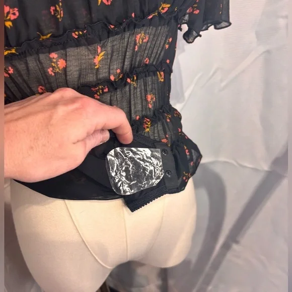 (NWT) Intimately Free People - Black Sheer Floral Ruffle Bodysuit - Picture 5 of 9